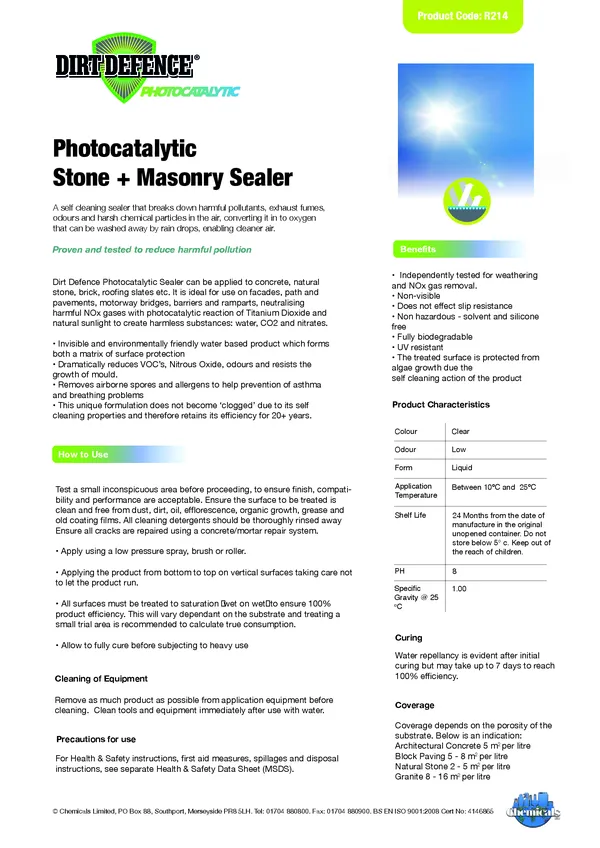 Photocatalytic Air Purification Sealer Datasheet PDF 